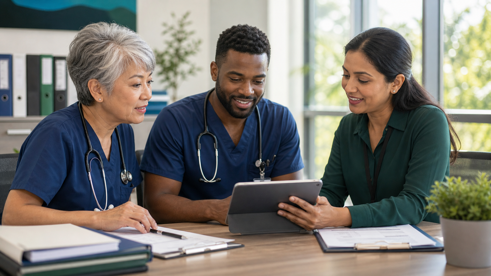 Healthcare professionals reviewing credential records
