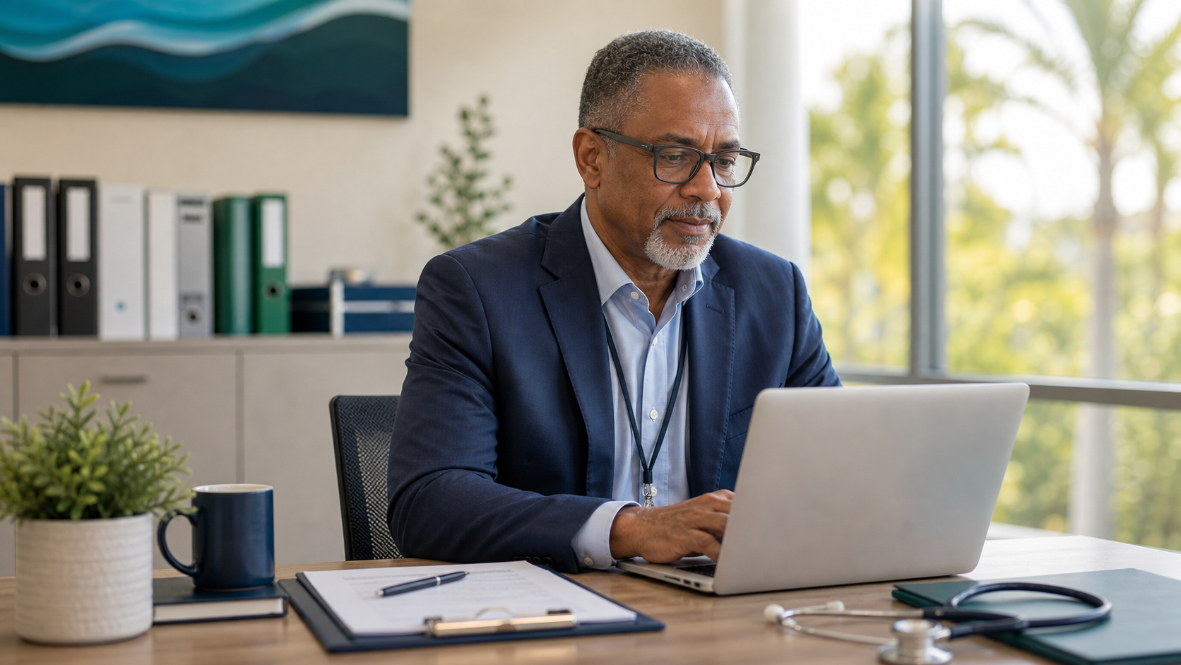 Experienced healthcare coordinator reviewing a staffing request